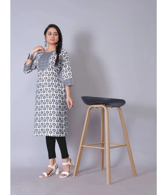 RIAANA Cotton Blend Printed Straight Womens Kurti - White ( Pack of 1 ) - None