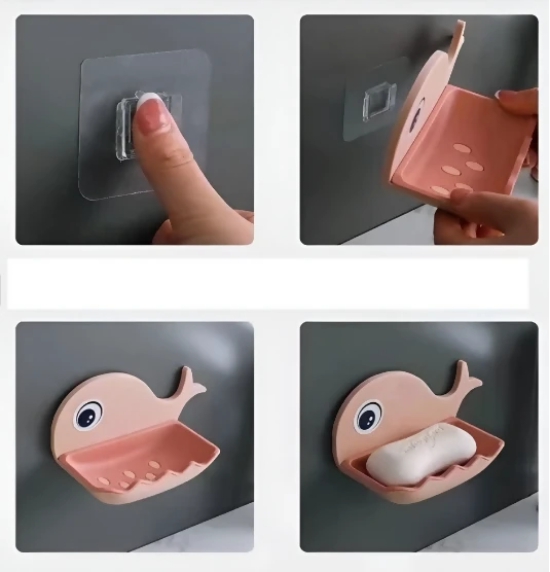 Fish Soap Holder Organizer Rack for Bathroom (Pink)