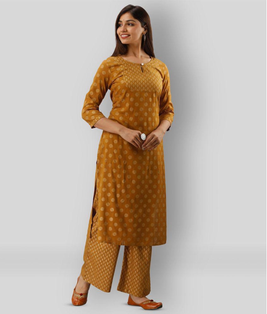 MAUKA - Gold Straight Rayon Womens Stitched Salwar Suit ( Pack of 1 ) - XS