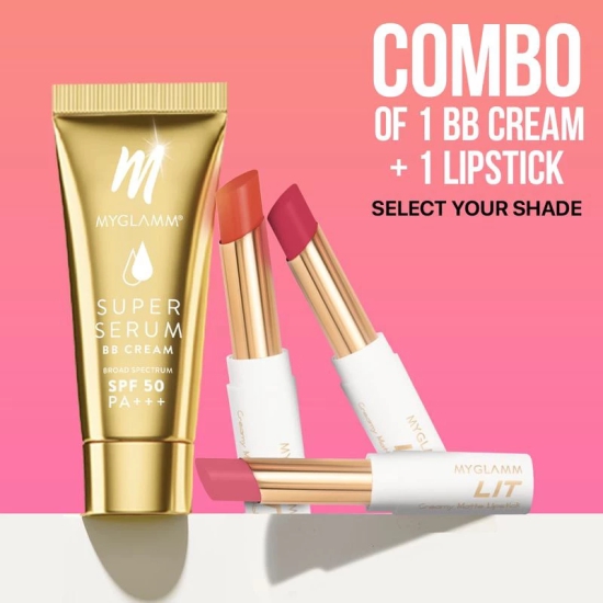 MyGlamm Super Serum BB Cream 15g + LIT Creamy Matte Lipstick