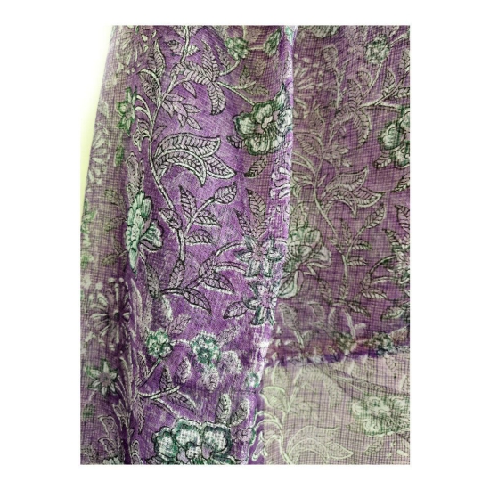 India Scarves Bagru Hand Block Floral Kota Doria Cotton Silk Purple Color Floral Dupatta