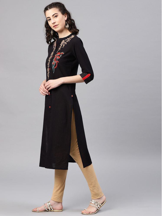 Alena - Black Cotton Women''s Straight Kurti - S