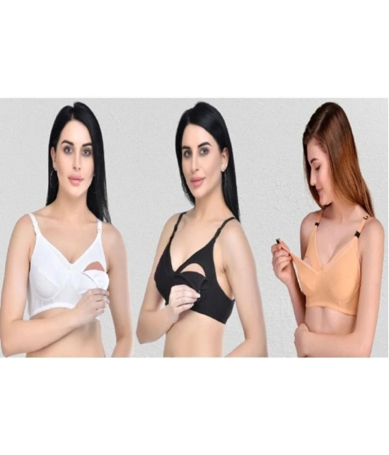 Desiprime - Multicolor Cotton Solid Womens Maternity Bra ( Pack of 3 ) - 34B