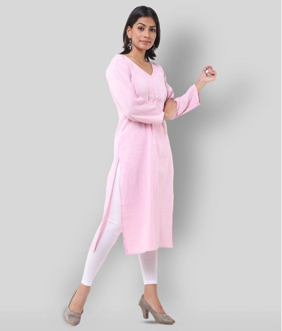 DESHBANDHU DBK - Pink Cotton Womens Straight Kurti - None