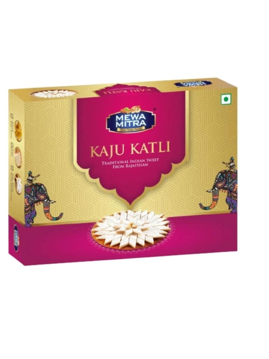 Pure Decadence with MEWA Mitras kesar kaju katli Coated Traditional Kaju Katli - 400g of Luxury Packed (kesar kaju katli)