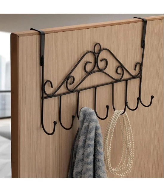 Over The Door Hanger with 7 Hooks (Black) (Pack of 1)