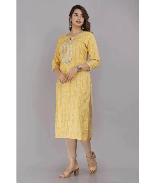 HIGHLIGHT FASHION EXPORT - Yellow 100% Cotton Womens Straight Kurti ( Pack of 1 ) - None