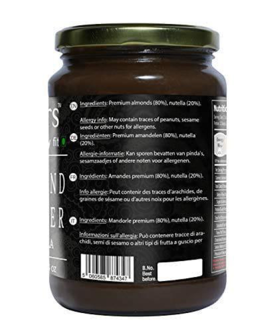 FITJARS Almond Butter with Nutella , 750 g (Nut butter , Stone Ground )