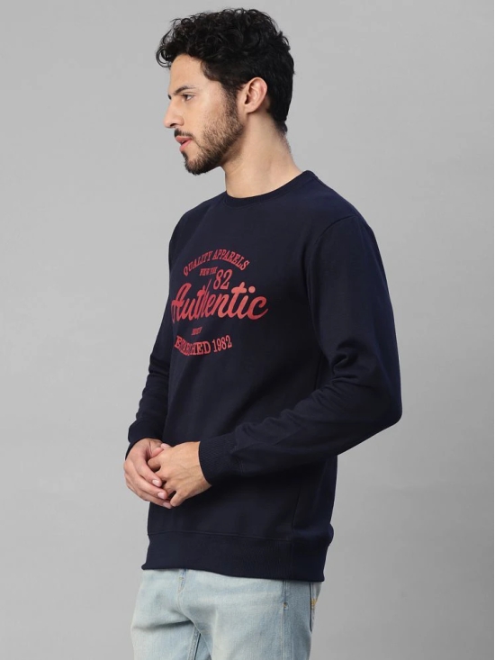 UrbanMark Men Regular Fit Printed Full Sleeves Round Neck Fleece Sweatshirt-Navy Blue - None