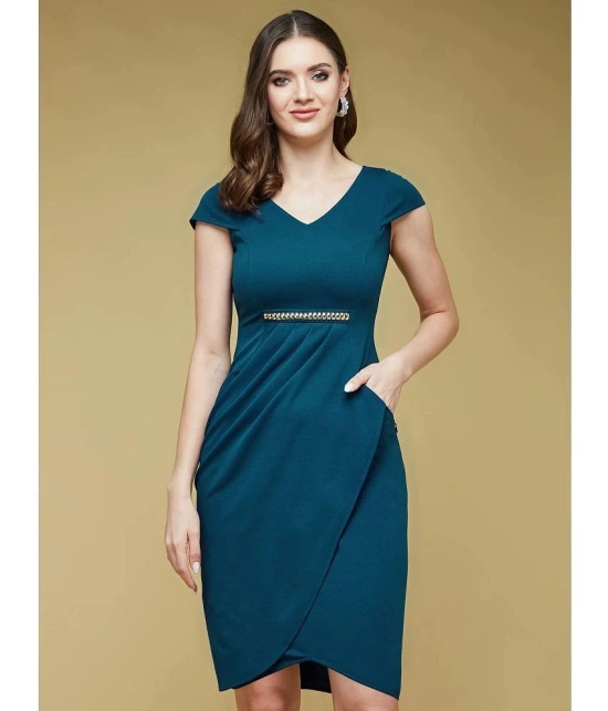 Life with Pockets Polyester Solid Above Knee Womens Wrap Dress - Teal ( Pack of 1 ) - None