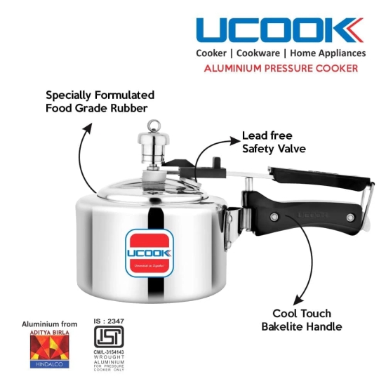 UCOOK By UNITED Ekta Engg. Chhotu 1 Litre Induction Inner Lid Aluminium Pressure Cooker, Silver