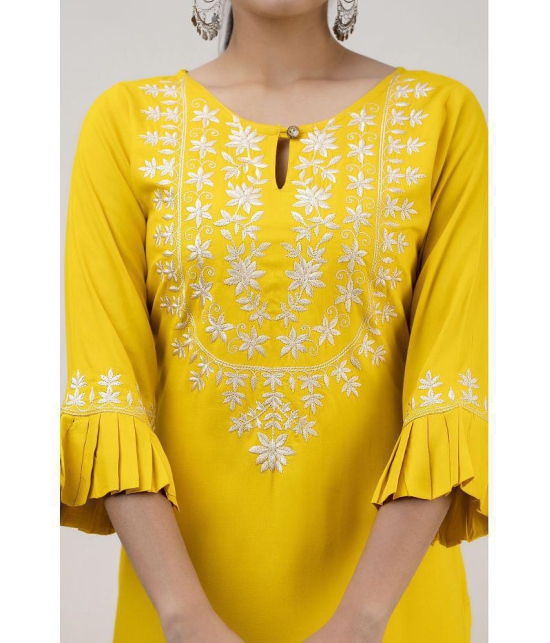 MAUKA - Yellow Rayon Women''s Straight Kurti ( Pack of 1 ) - None