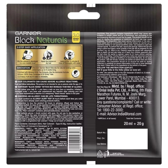 Garnier Black Naturals Brown Black 3.0 Colour 20 Ml Plus 20 Gms