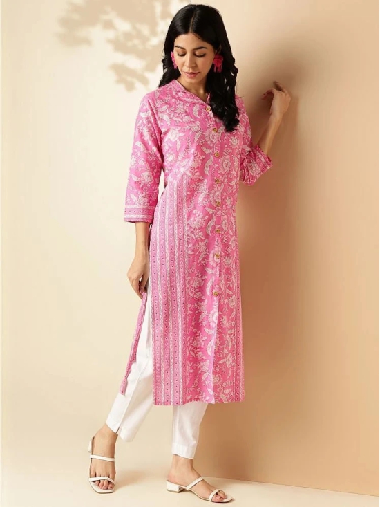 Vbuyz Cotton Printed Front Slit Womens Kurti - Pink ( Pack of 1 ) - None