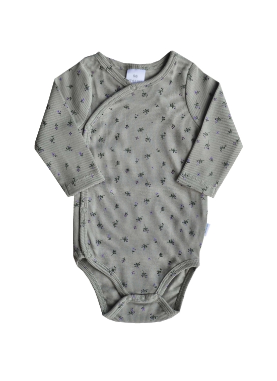 Grey Floral Printed Romper/Onesie Front Button Opening(100% Cotton Interlock Biowash)