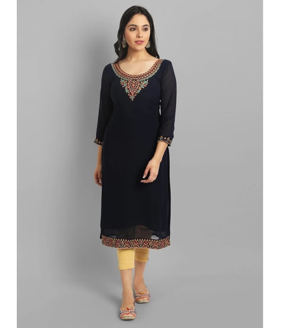 JASH CREATION - Black Georgette Womens Straight Kurti ( Pack of 1 ) - None