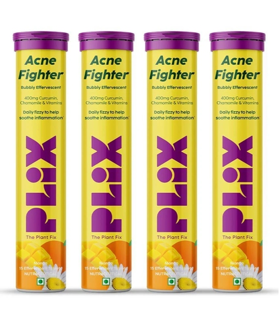 Plix Acne Shield 15 Effervescent Tablets Mango Twist Flavour Goodness Of Curcumin & Aloe Pack of 4