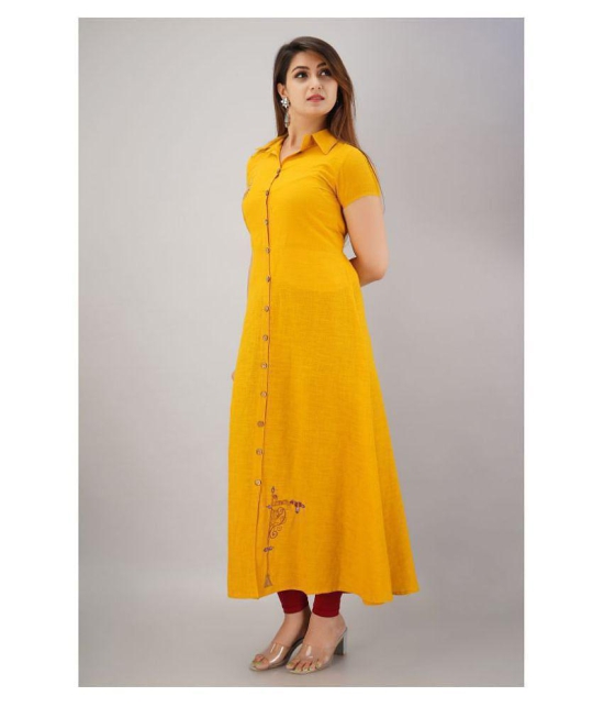 SVARCHI Yellow Cotton A-line Kurti - XL