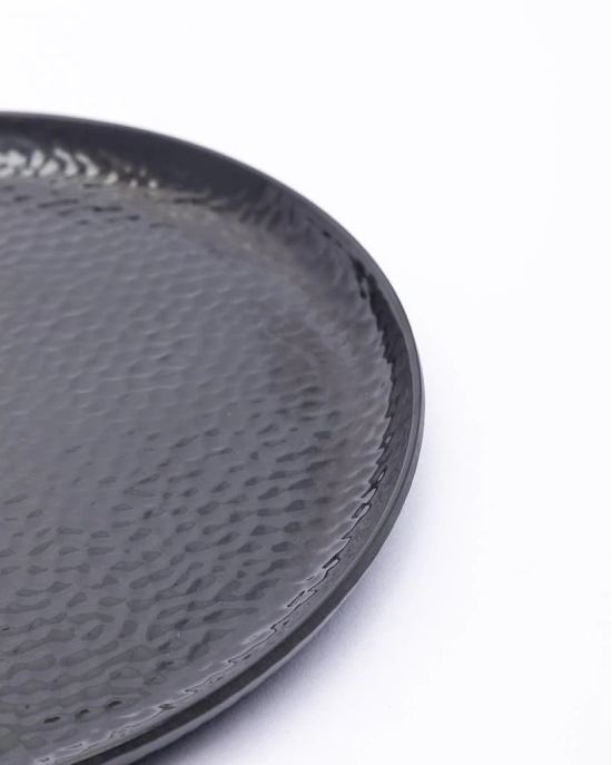 Round Quarter Plates, Half Plates, Dinner Set, Hammered Melamine, Black, Pack of 6