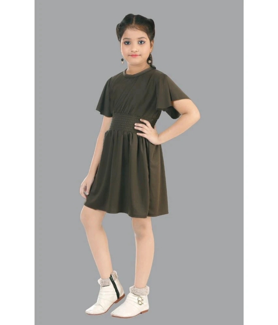 Coxxup Olive Crepe Girls Fit And Flare Dress ( Pack of 1 ) - None