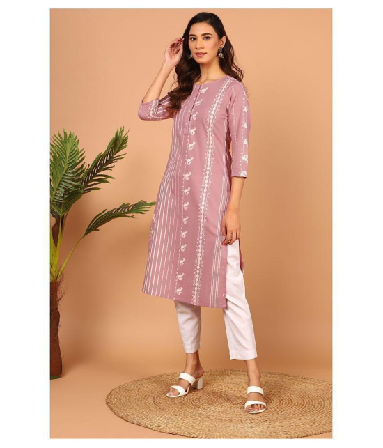 Janasya Pink Cotton Straight Kurti - XXL