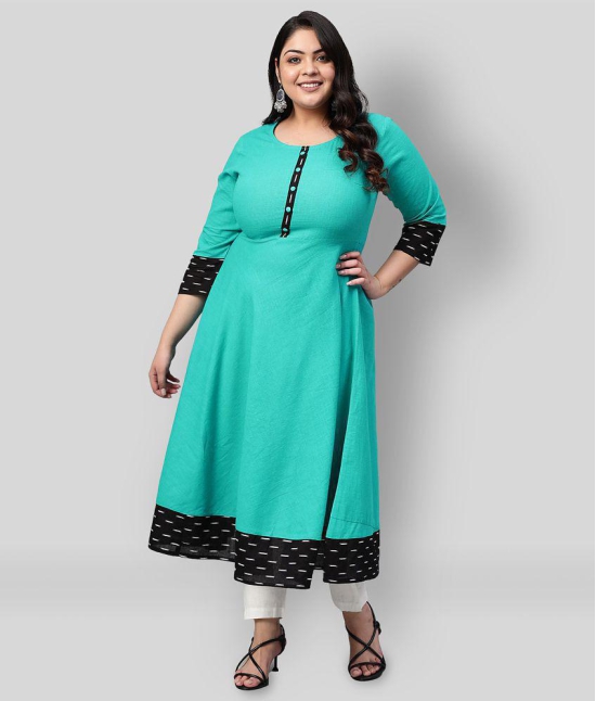 Estela - Green Cotton Women''s Flared Kurti ( Pack of 1 ) - 4XL