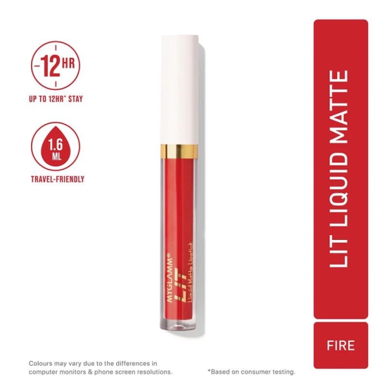 LIT Liquid Matte Lipstick - Fire (Classic Red Shade) | Long Lasting, Smudge-proof, Hydrating Matte Lipstick With Moringa Oil (1.6 ml)