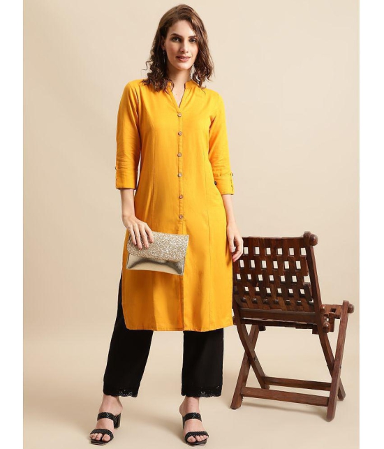 Pistaa - Yellow Cotton Womens Front Slit Kurti ( Pack of 1 ) - None