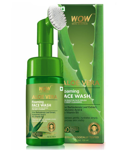 WOW Skin Science Aloe Vera Foaming Face Wash with Built-In Face Brush for deep cleansing- 150mL