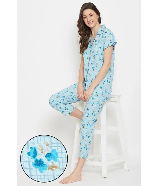 Clovia 100% Cotton Nightsuit Sets - Blue - None