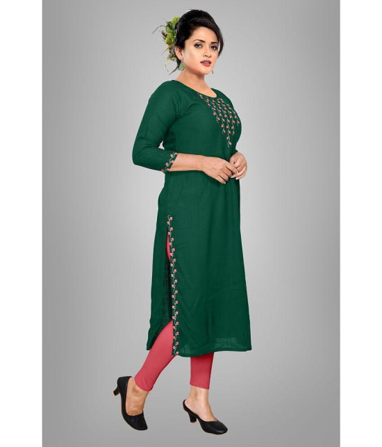 haya fashion - Green Rayon Women's Straight Kurti ( Pack of 1 ) - None