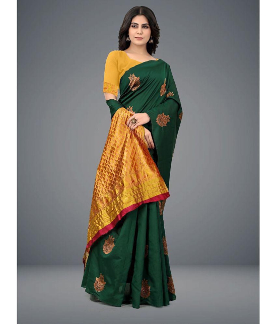 Om Shantam Sarees - Green Jacquard Saree With Blouse Piece ( Pack of 1 ) - Green