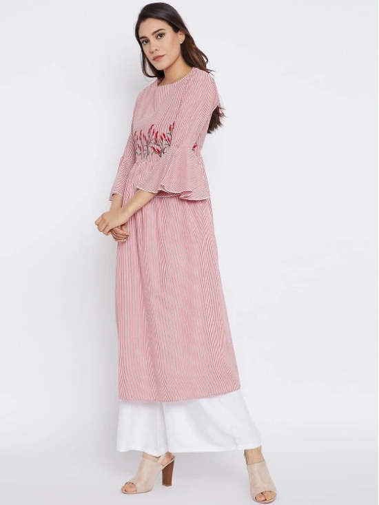 Women Red & White Striped Cotton Kurta