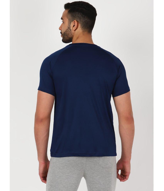 FITMonkey Men Regular Fit Quick Dry Sports Round Neck Half Sleeves Striped T Shirt-Navy - None