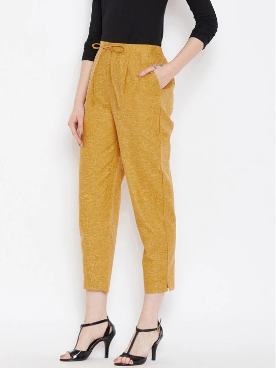 Women Mustard Yellow Textured Relaxed Trousers