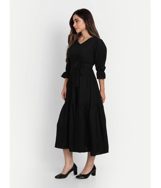 gufrina Rayon Solid Midi Womens Fit & Flare Dress - Black ( Pack of 1 ) - None