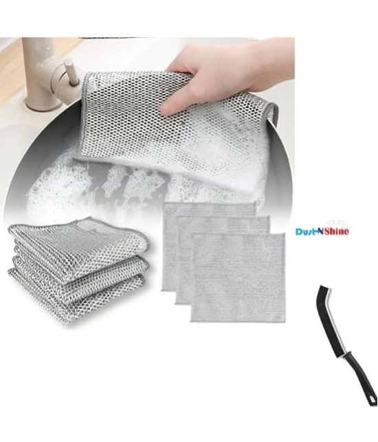 dust n shine Silver Stainless Steel Steal cloth+1pcs black brush ( Set of 3 ) - Silver