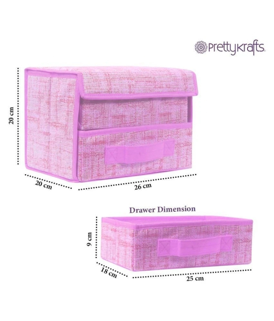 PrettyKrafts Jute Fabric Storage Box Storage Bins with Handle Drawer Organiser with Lid Folding Storage Bins Box Containers for Socks, Underwear, Bras, Ties 1+1 drawer- Pink