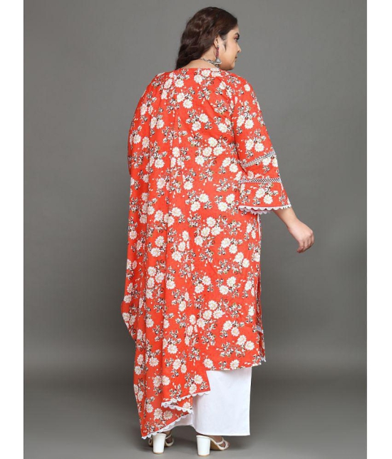 Tissu Cotton Printed Kurti With Palazzo Womens Stitched Salwar Suit - Orange ( Pack of 1 ) - None