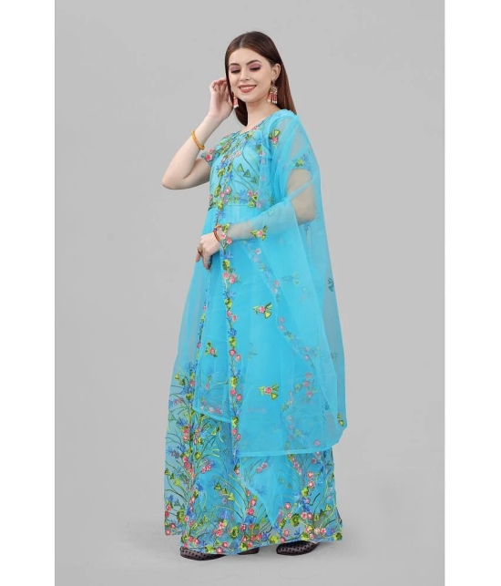 Apnisha - Turquoise Anarkali Net Womens Semi Stitched Ethnic Gown ( Pack of 1 ) - None