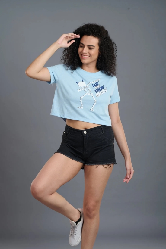 Skeleton Printed Sky Blue Crop Top for Women XXL