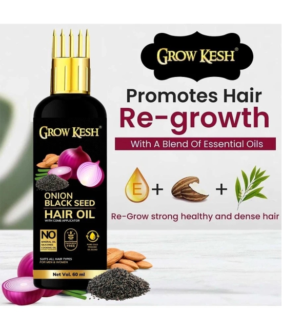 Growkesh Onion Hair Oil for Hair Regrowth and Hair Fall Control with Blackseed with Comb Applicator and Red Onion Shampoo for Anti-dundruff (Onion Hair oil,60ml + Onion Shampoo,100ml)