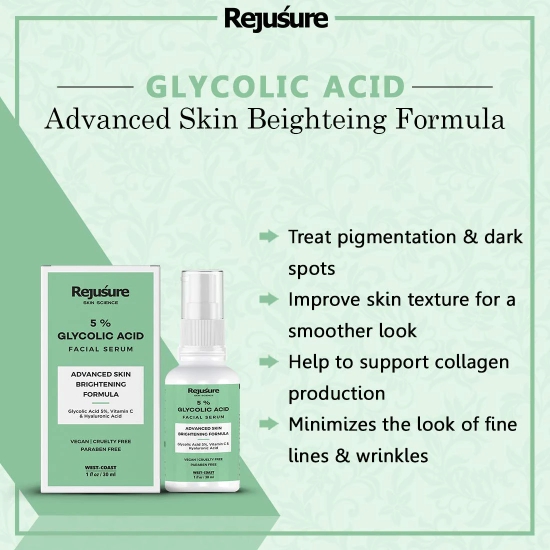 Rejusure Glycolic Acid Serum - Advanced Skin Brightening Formula  30ml Pack of 2-Rejusure Glycolic Acid Serum - Advanced Skin Brightening Formula – 30ml (Pack of 2)