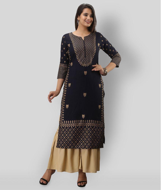 MAUKA - Navy Straight Rayon Women's Stitched Salwar Suit ( Pack of 1 ) - None