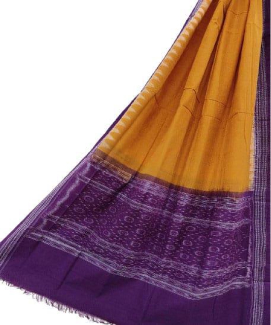 Yellow Purple Sambalpuri Handwoven Single Ikat Cotton Dupatta