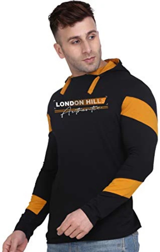 London Hills Mens Regular Fit Printed Full Sleeve Cotton Blend Hooded T-Shirt