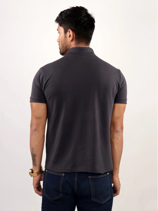 Men Charcoal Grey Polo Neck T-Shirt-XL / Charcoal Grey