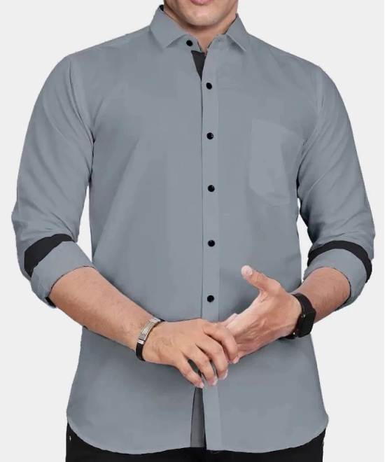 Supersquad Cotton Blend Regular Fit Full Sleeves Mens Formal Shirt - Grey ( Pack of 1 ) - None