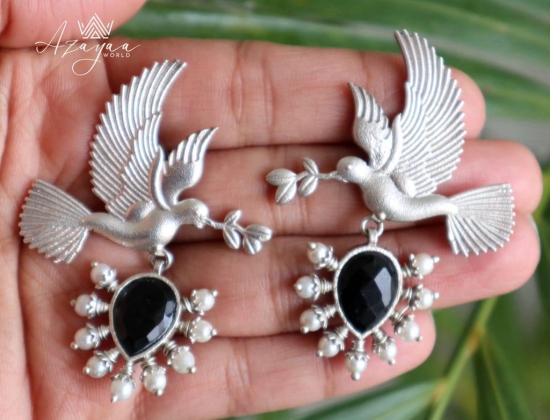 Azayaa World Black Charming love bird earring