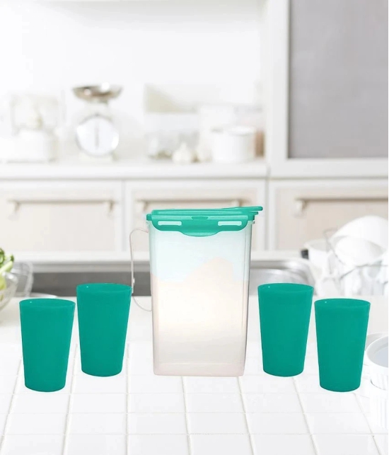 HOMETALES Plastic Fridge Jug & Glasses Sets ( Pack of 5 ), Green Colour